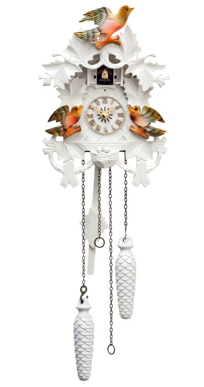 White Cuckoo Clock with painted birds - 625-3QM