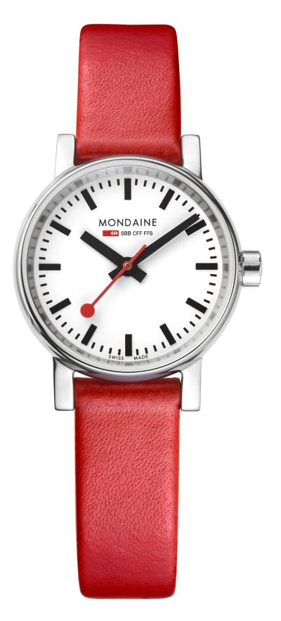 evo2 Mondaine Swiss Railway Petite Watch with 26mm Red vegan grape leather strap