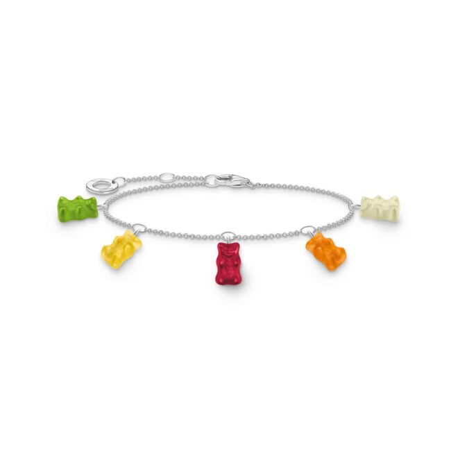 Silver Bracelet with Colourful Goldbears