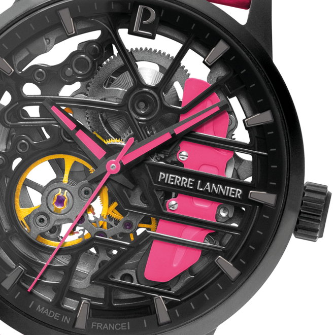 Caliper with black dial and fuschia pink leather strap -145G895 - Image 3