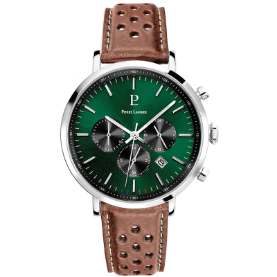 Baron with green dial and brown perforated leather strap - 219G164