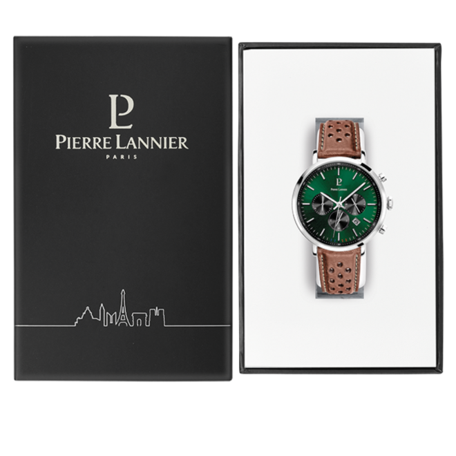 Baron with green dial and brown perforated leather strap - 219G164 - Image 5