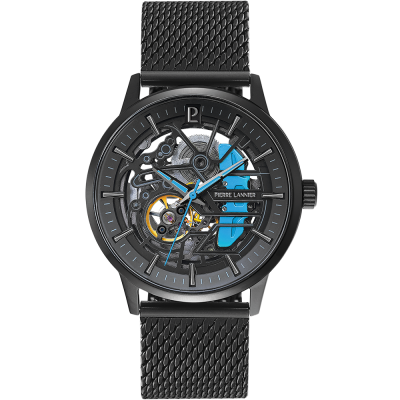 Caliper with black and blue dial and black mesh strap – 345A469