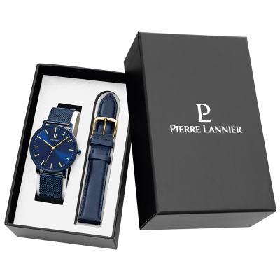 Men Set Essential Blue Dial with Blue Leather Strap - 388C466