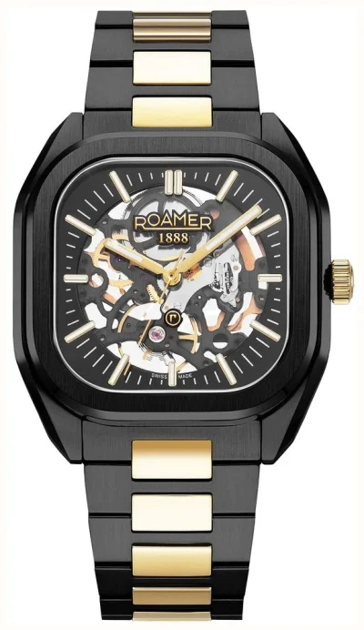 Roamer Mechano mens skeleton watch Black and Gold  985986 45 85 20