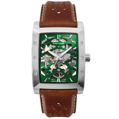 Pierre Lannier Men's Hector Watch Green Dial with Brown Leather Strap 342A174