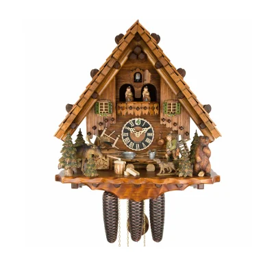 8635T Hönes 8-Day Alpine Hunting Scene Cuckoo Clock with Moving Hunter, Bear & Dancers