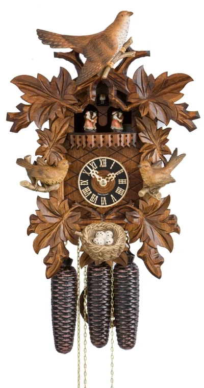 Hönes 86717‑4Tko Black Forest Cuckoo Clock with Leaves, Birds & Dancers