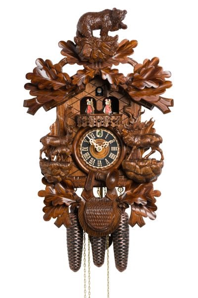 Hönes 86736-5T Black Forest Cuckoo Clock with Bear and Deer Family