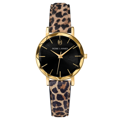 Pierre Lannier Multiples Women's Watch, Black Dial, Leopard Leather Strap 010P539