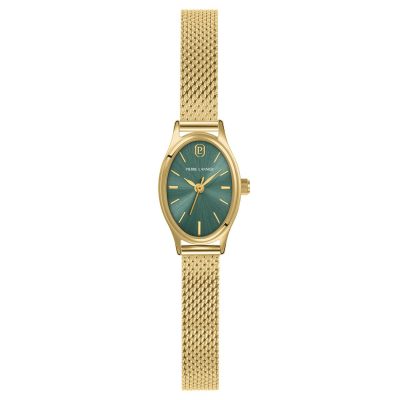 Pierre Lannier Ovalia Women's Quartz Watch, Gold Dial, Green Dial, Gold Milanese Steel Mesh Strap 075K572