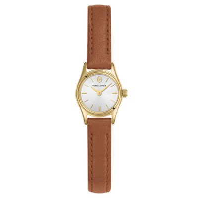 Pierre Lannier Pya Women's Quartz Watch, Gold Dial, Silver Dial, Brown Leather Strap 091M524