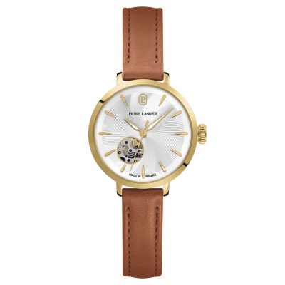 Pierre Lannier Soline Women's Automatic Watch, Silver Dial, Brown Leather Strap 139L524