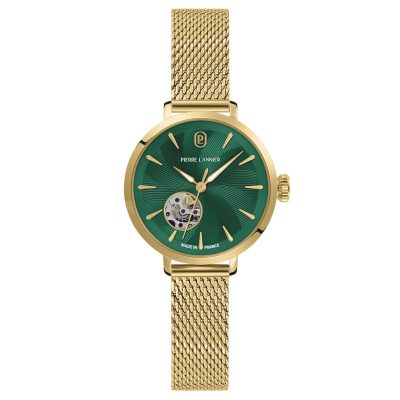 Pierre Lannier Soline Women's Automatic Watch, Green Dial, Gold Mesh Strap 139L572