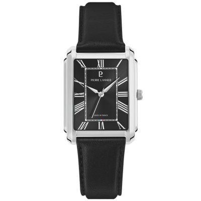 Pierre Lannier Empire Men's Quartz Watch, Silver, Black Dial, Black Leather Strap 212G133