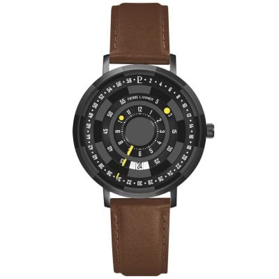 Pierre Lannier Blackjack Men's Quartz Watch, Black Dial, Brown Leather Strap 254D434