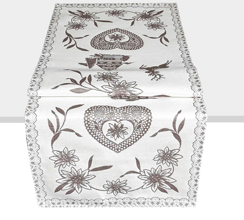 Bobbin Hearts and Eidelweiss Runner 40cm x 135cm