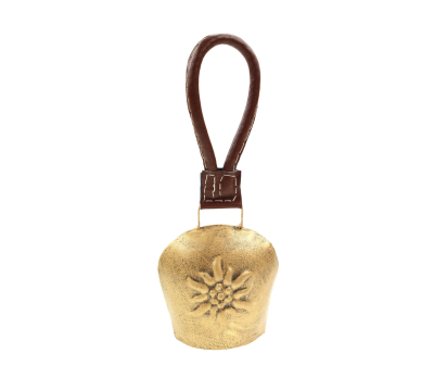 Antique Gold Edelweiss Bell 11cm (with Leather straps 27cm)
