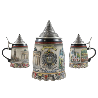 Rustic German Beer Stein 0.7L with Federal States Coat of Arms Design