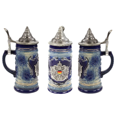 Germany Blue Mini Beer Stein 0.05L with Metal Crest