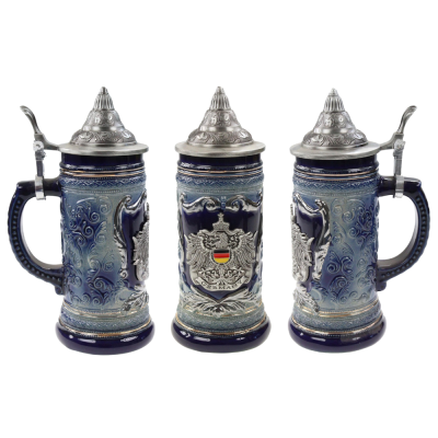 Germany Blue Beer Stein 0.5L with Metal Crest