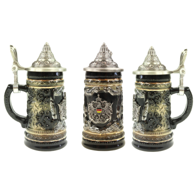 Germany Black Mini Beer Stein 0.05L with Metal Crest