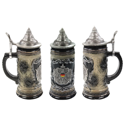 Germany Black Beer Stein 0.5L with Metal Crest