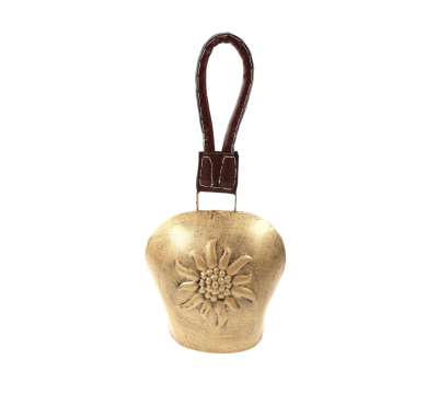 Antique Gold Edelweiss Bell 14cm (with Leather straps 31cm)