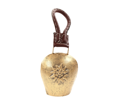 Antique Gold Edelweiss Bell 8cm (with Leather straps 21cm)