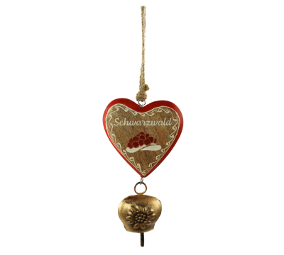 Black Forest Wooden Heart with Bell (15cm)
