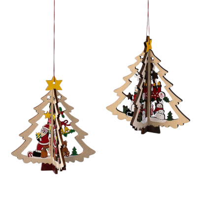 Festive Wooden Hanging Ornaments (11cm) - W9700