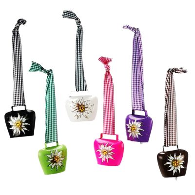 Metal Bell with Edelweiss 6cm 50cm Ribbon