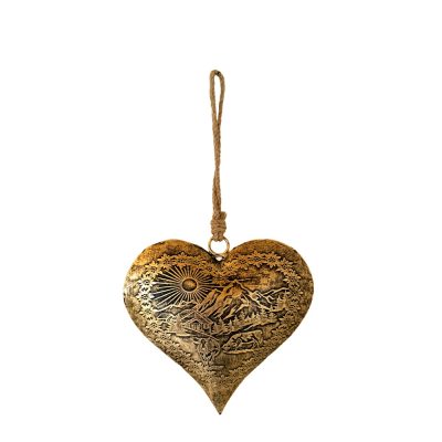 Engraved Copperplate Metal Heart 15cm