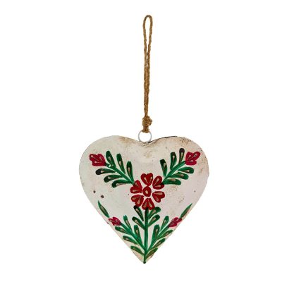 Hanging White Hand-Painted Heart 9.5x10cm