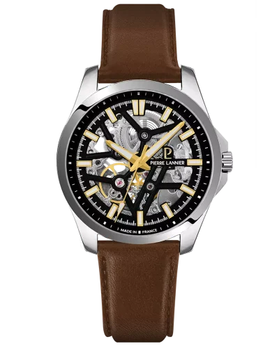 MENS Automatic Watch SKELETOM Sunray Black Dial Brown Leather - 305G134