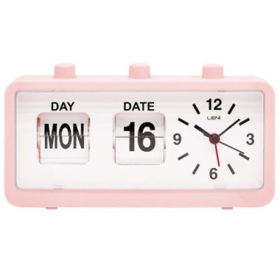 Leni Flipper Table Arm Clock w Manual Flip Day & Date - Dusty Pink - 64920DPI