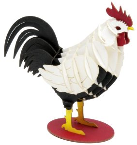 3D model, rooster, colored, cardboard, laser-cut