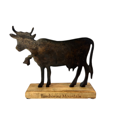 Metal Cow on Wooden Base 25cm