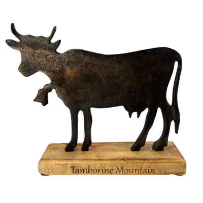 Metal Cow on Wooden Base 29cm